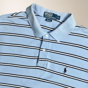 Polo Ralph Lauren Men’s XL Blue Stripe Cotton Polo Shirt Preppy Classic Golf